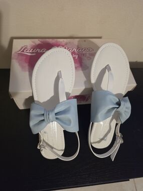 Laura Marano By Not Rated White Sandals with Light Blue Bow Accent